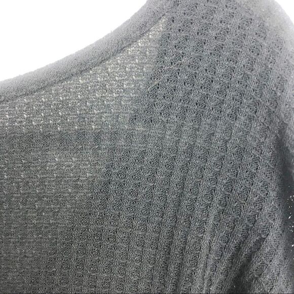 EXPRESS | Waffle Knit Black Long Sleeve Top Tie Front Scoopneck Women’s Large - Picture 9 of 9